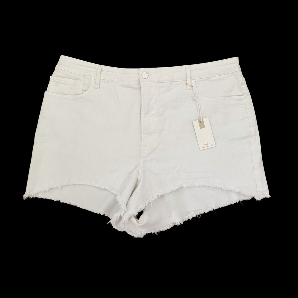 Good American Bombshell Cutoff Raw Hem Denim Shorts Size 18 White High Rise NEW